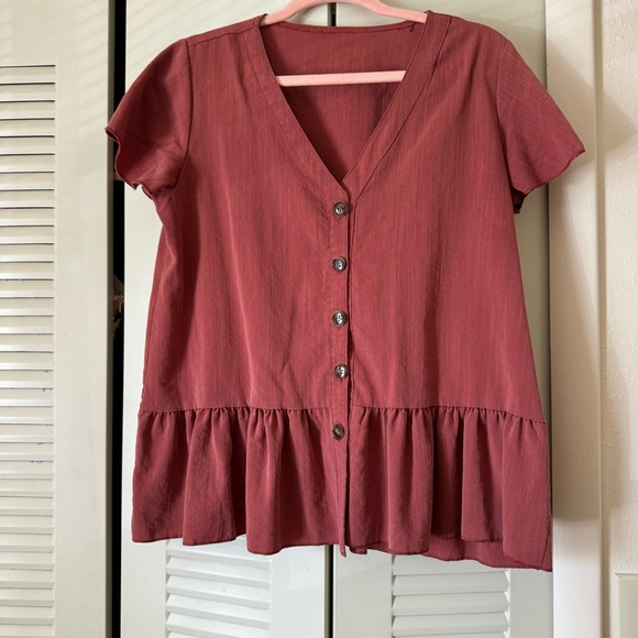 Button Down Ruffle Top - Picture 1 of 4